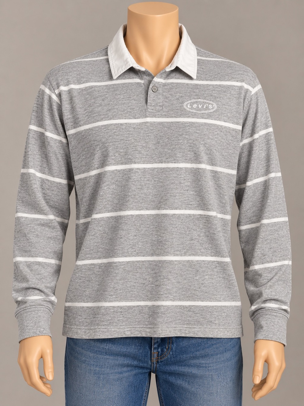 Levi’s Men’s XL Gray Striped Long Sleeve Rugby Polo 100% Cotton